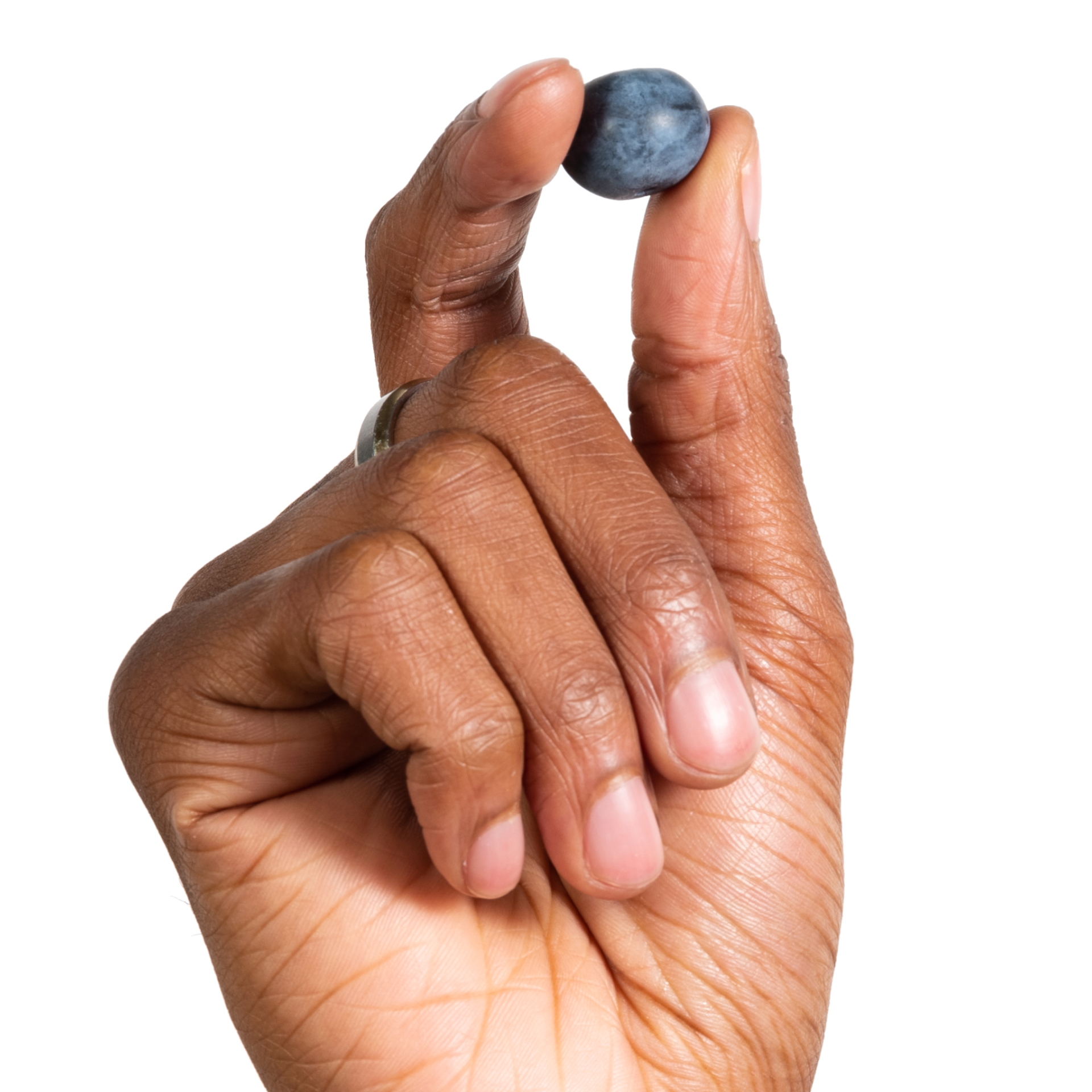 Hand with blueberry, transparent bg (1:1)
