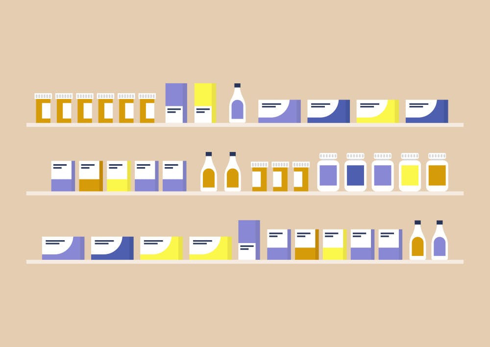illustration of pills on a shelf