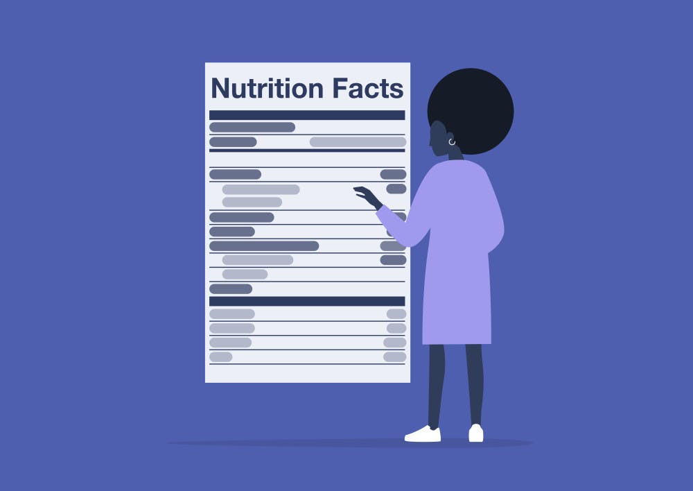 Nutrition Facts Illustration with someone looking at the nutrition facts
