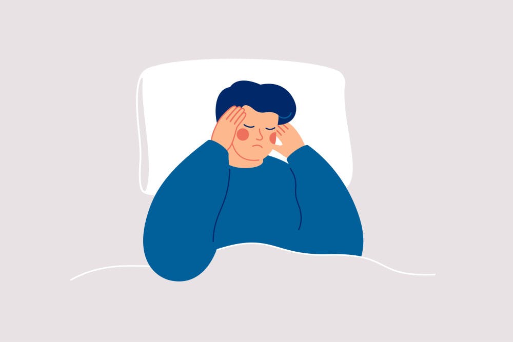 Illustration of a man suffering from insomnia and having difficulty falling asleep